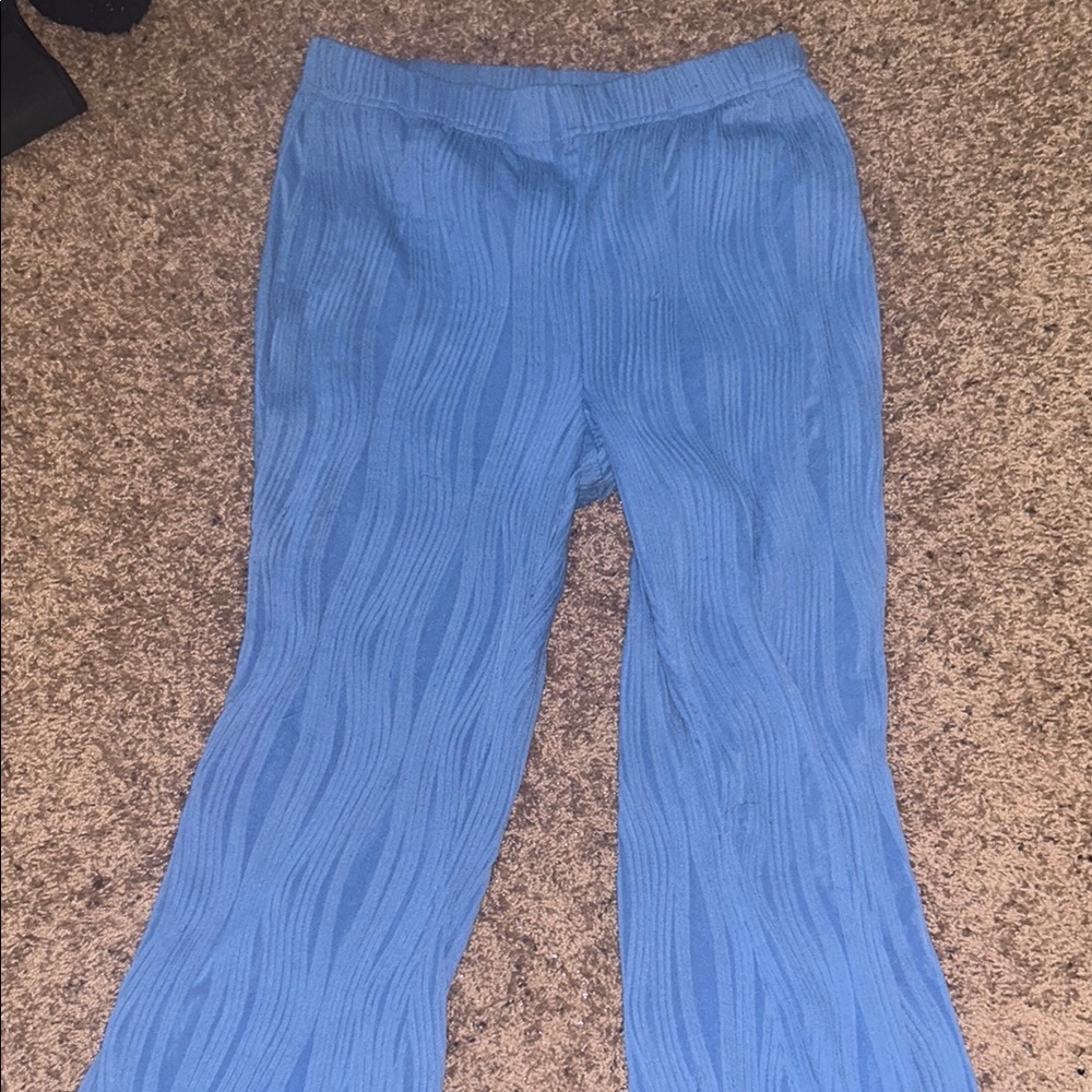 Blue Wide Leg Pants with Elastic Waistband